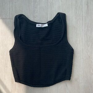 Zara Knit Cropped Tank in Black